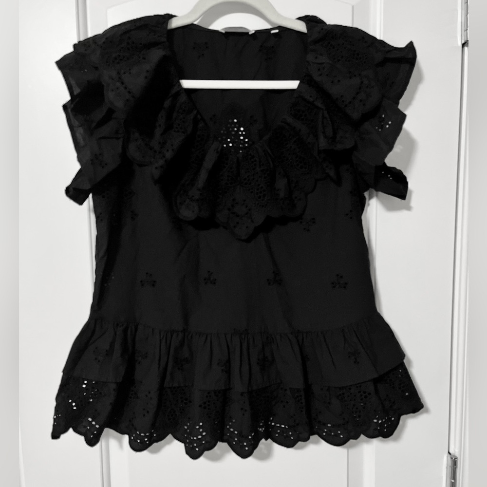 7 For All Mankind Eyelet Ruffle Top